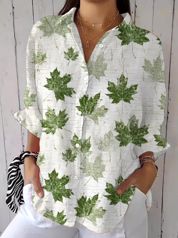 🌳Buy 3 get 12% off丨Women's Casual Leaf Print Shirt丨🌿100% natural cotton