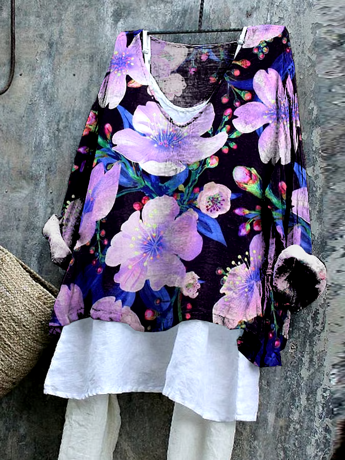 💜Buy 3 get 12% off丨Women's Retro Purple Floral Print Top