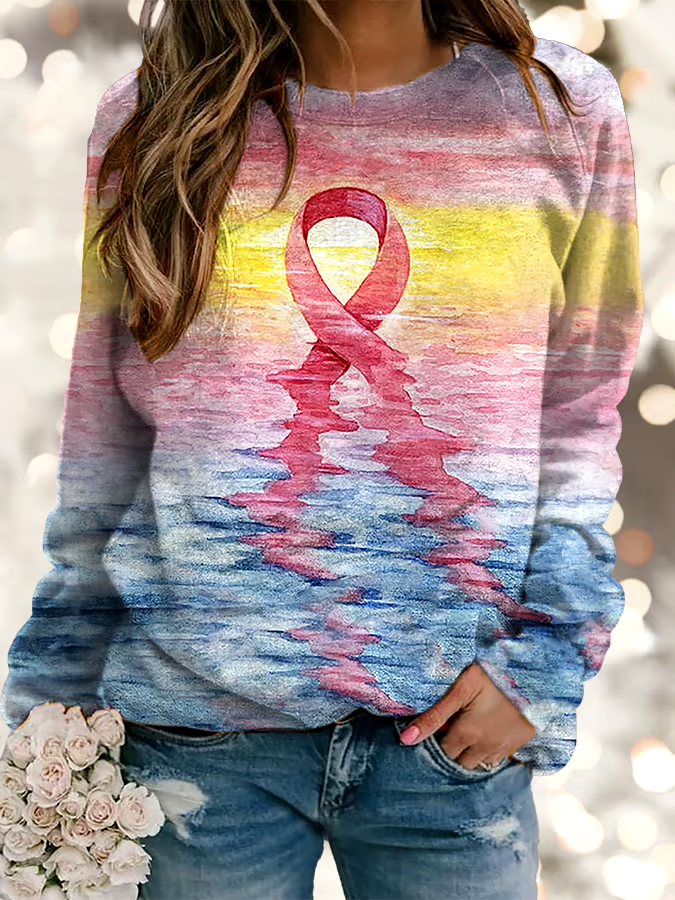 🎀Buy 3 get 12% off丨Women's Pink Ribbon Breast Cancer Art Print Long Sleeve Sweatshirt