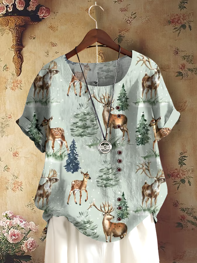 🌳Buy 3 get 12% off丨Women's Retro Forest Animal Print Shirt丨🌿100% natural cotton