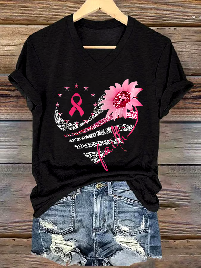 🎀Buy 3 get 12% off丨Women's Casual Breast Cancer Cure Graphic Print V-Neck Short Sleeve T-Shirt 🎀Buy 3 get 12% off丨Women's Casual Breast Cancer Cure Graphic Print V-Neck Short Sleeve T-Shirt