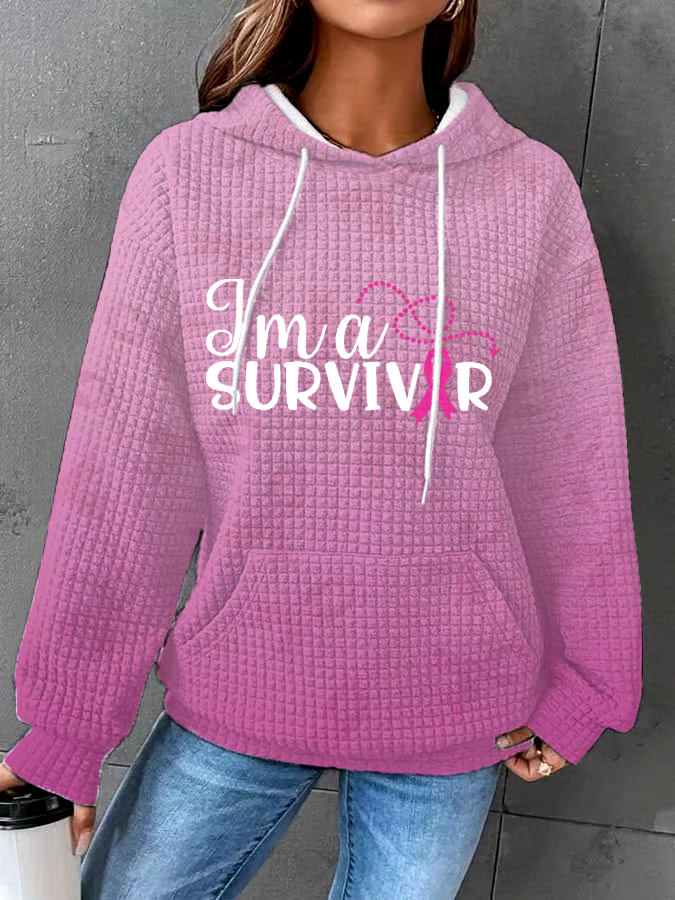 🎀Buy 3 get 12% off丨Women's Breast Cancer Ribbon Survivor Print Waffle Hoodie