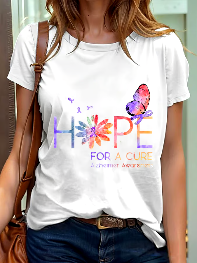 💜Buy 3 get 12% off丨Women's Hope For A Cure Alzheimer Awareness Printed Short-Sleeved T-Shirt 💜Buy 3 get 12% off丨Women's Hope For A Cure Alzheimer Awareness Printed Short-Sleeved T-Shirt