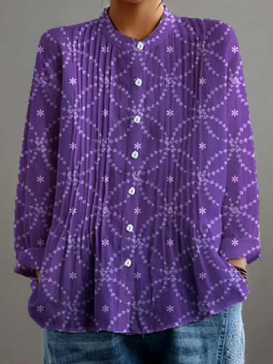 💜Buy 3 get 12% off丨Women's Retro Alzheimer's Awareness Floral Art Print Casual Shirt