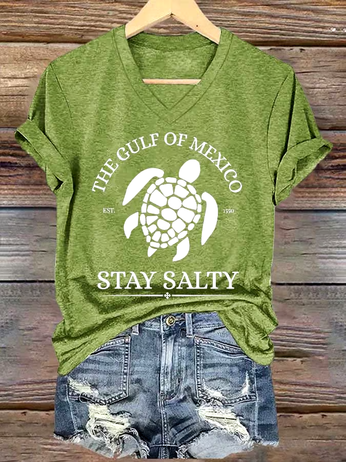 🌊Buy 3 get 12% off丨Women's Gulf Of Mexico Printed V Neck T-shirt 🌊Buy 3 get 12% off丨Women's Gulf Of Mexico Printed V Neck T-shirt