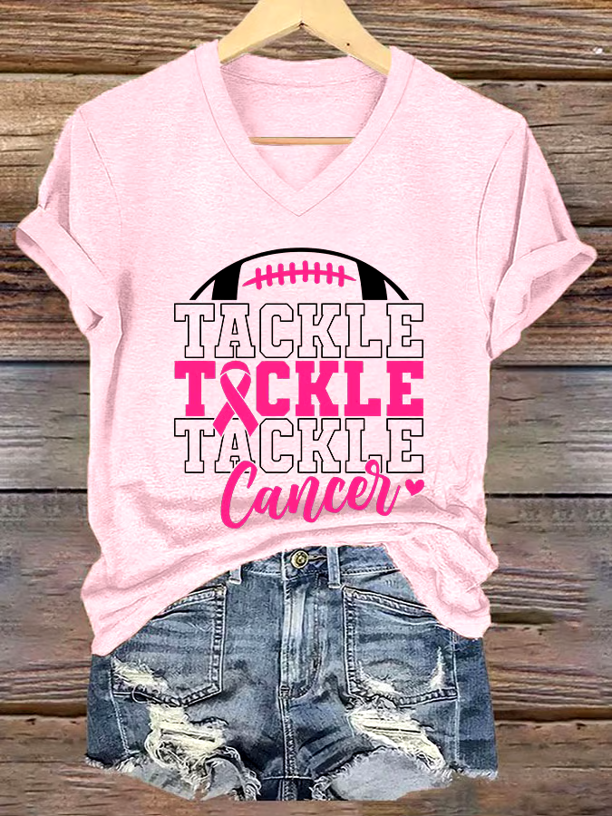 🎀Buy 3 get 12% off丨Women's Casual Breast Cancer Cure Graphic Print V-Neck Short Sleeve T-Shirt
