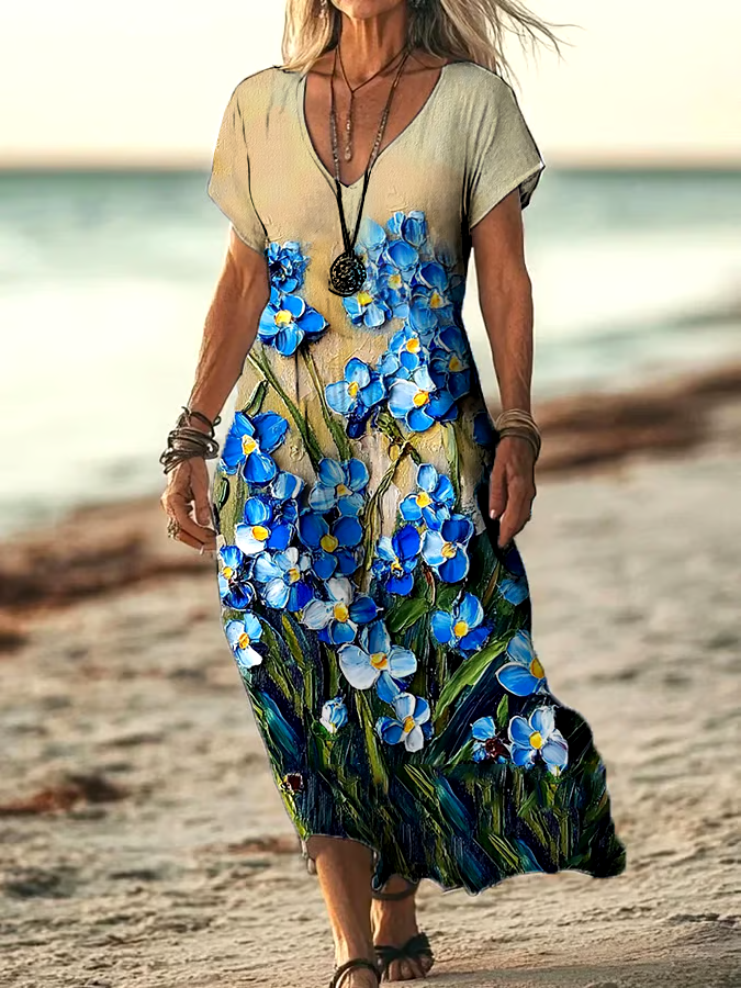 💜Buy 3 get 12% off丨Women's Loose Casual Forget-Me-Not Floral Dress