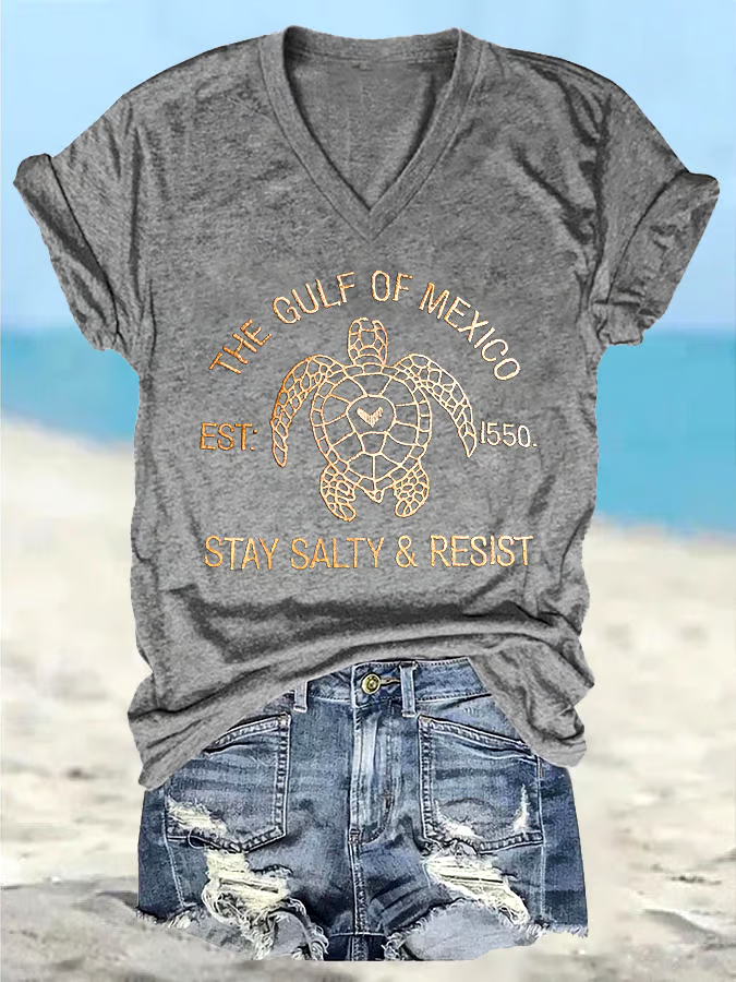 🌊Buy 3 get 12% off丨Women's Retro The Gulf Of Mexico Est 1550 Stay Salty And Resist Print T-Shirt 🌊Buy 3 get 12% off丨Women's Retro The Gulf Of Mexico Est 1550 Stay Salty And Resist Print T-Shirt