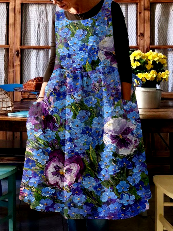 💜Buy 3 get 12% off丨Women's Loose Casual Forget-Me-Not Pansy Oil Painting Skirt