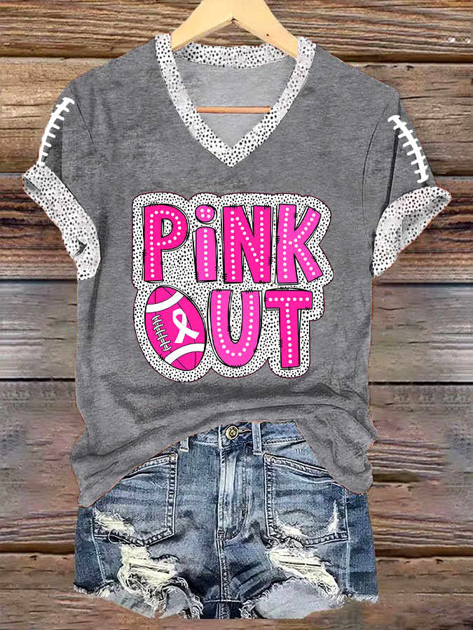 🎀Buy 3 get 12% off丨Women's Pink Out Football Breast Cancer Print T-Shirt 🎀Buy 3 get 12% off丨Women's Pink Out Football Breast Cancer Print T-Shirt