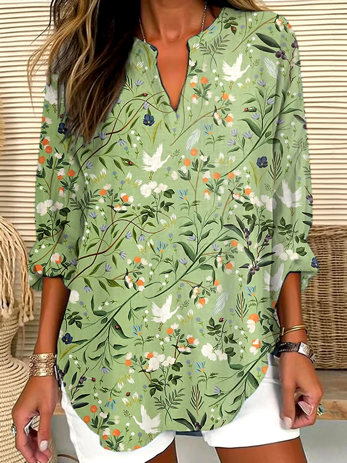 🌳Buy 3 get 12% off丨Women's Forest Plant Floral Print Casual Long Sleeve V Neck Shirt