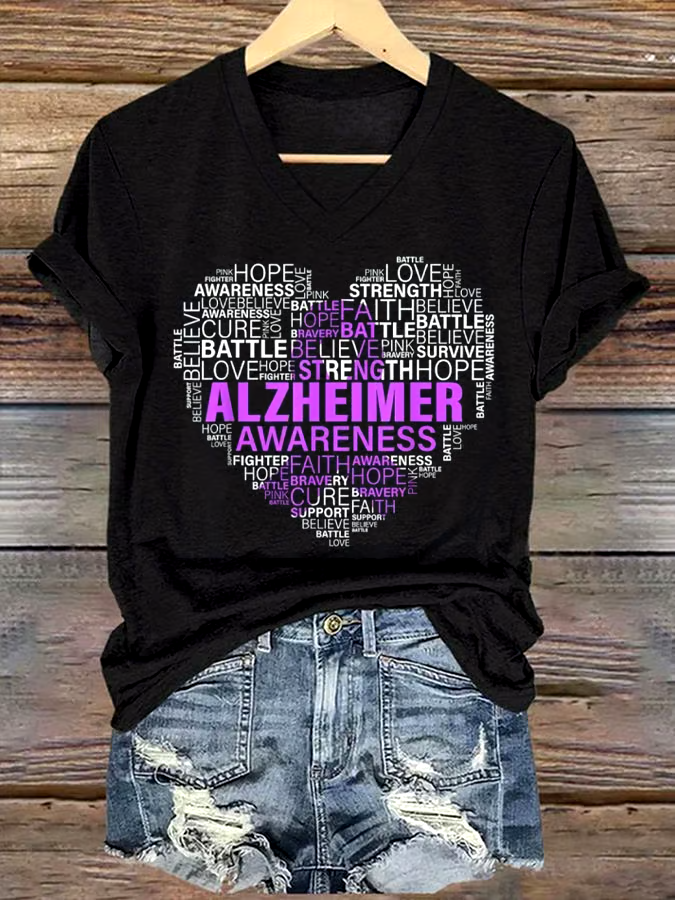 💜Buy 3 get 12% off丨Women's Alzheimer's Awareness Support V-Neck Tee