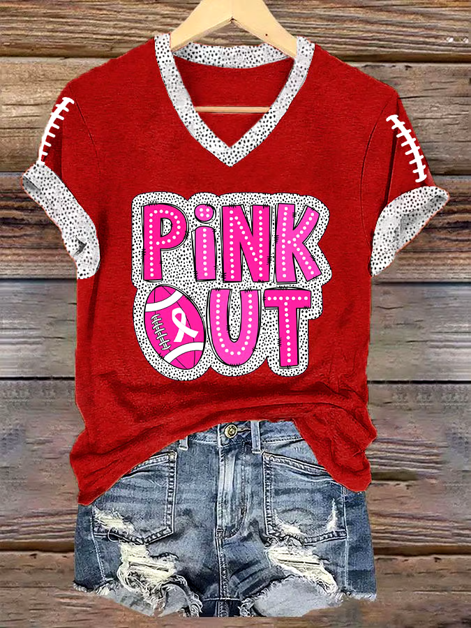 🎀Buy 3 get 12% off丨Women's Pink Out Football Breast Cancer Print T-Shirt 🎀Buy 3 get 12% off丨Women's Pink Out Football Breast Cancer Print T-Shirt