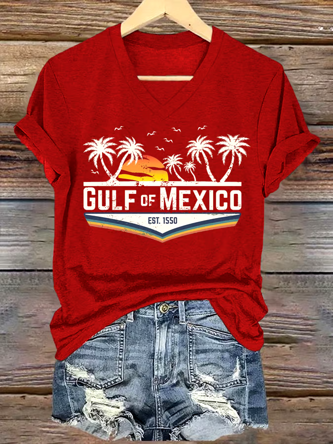 🌊Buy 3 get 12% off丨Women's Gulf Of Mexico Printed V Neck T-Shirt 🌊Buy 3 get 12% off丨Women's Gulf Of Mexico Printed V Neck T-Shirt