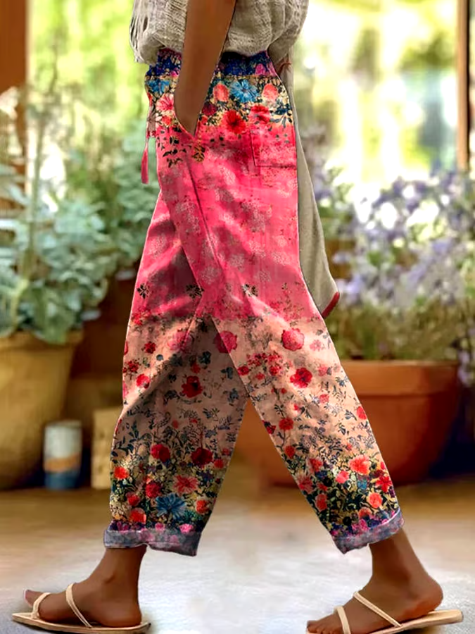 🌸Buy 3 get 12% off丨Women's Casual Vintage Floral Cotton and Linen Pants (With Pockets)