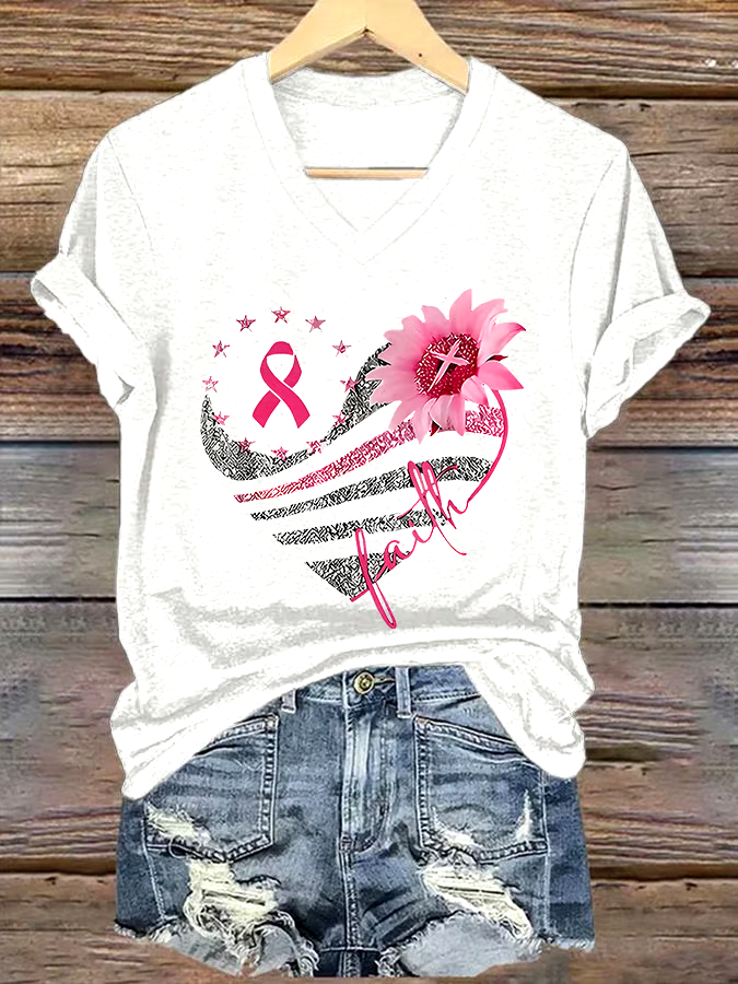🎀Buy 3 get 12% off丨Women's Casual Breast Cancer Cure Graphic Print V-Neck Short Sleeve T-Shirt 🎀Buy 3 get 12% off丨Women's Casual Breast Cancer Cure Graphic Print V-Neck Short Sleeve T-Shirt