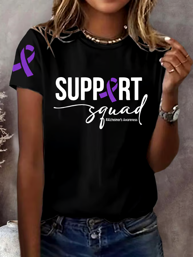 💜Buy 3 get 12% off丨Women's Support Squad Alzheimer's Printed Short-Sleeved T-Shirt