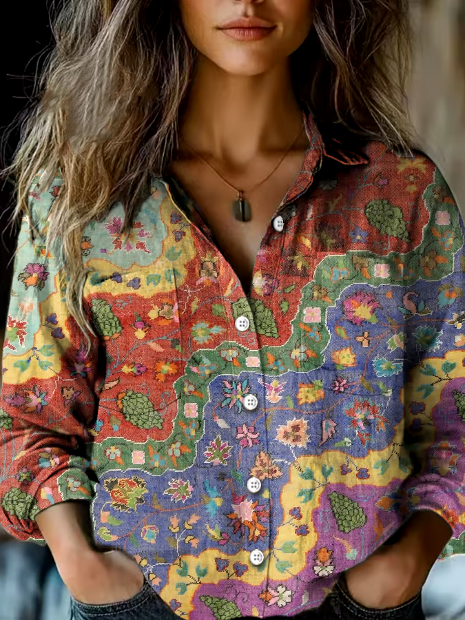🌸Buy 3 get 12% off丨Women's Vintage Floral Print Double Pocket Casual Shirt
