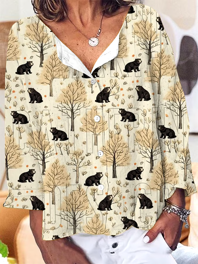 🌳Buy 3 get 12% off丨Women's Retro Forest Design Printed Loose Casual Shirt丨🌿100% natural cotton