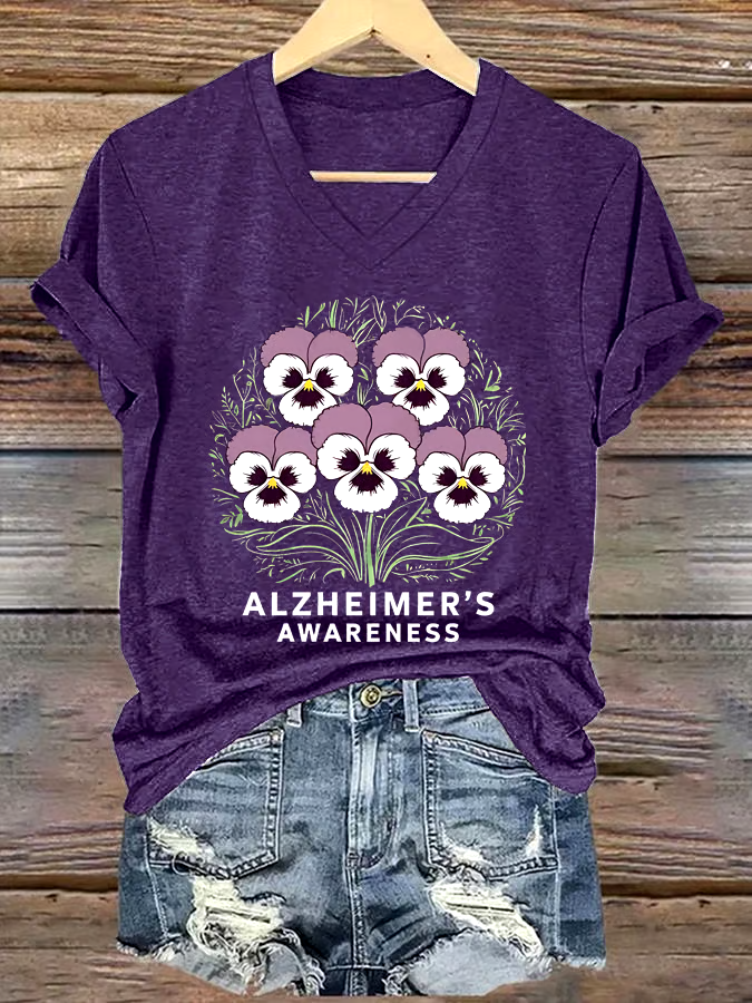 💜Buy 3 get 12% off丨Women's Alzheimer's Awareness Print Short Sleeve T-Shirt