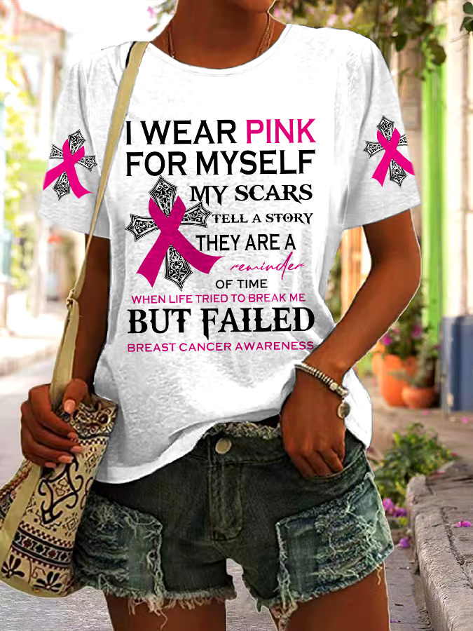 🎀Buy 3 get 12% off丨Women's Casual Breast Cancer Healing Printed Round Neck Short Sleeve T-Shirt 🎀Buy 3 get 12% off丨Women's Casual Breast Cancer Healing Printed Round Neck Short Sleeve T-Shirt