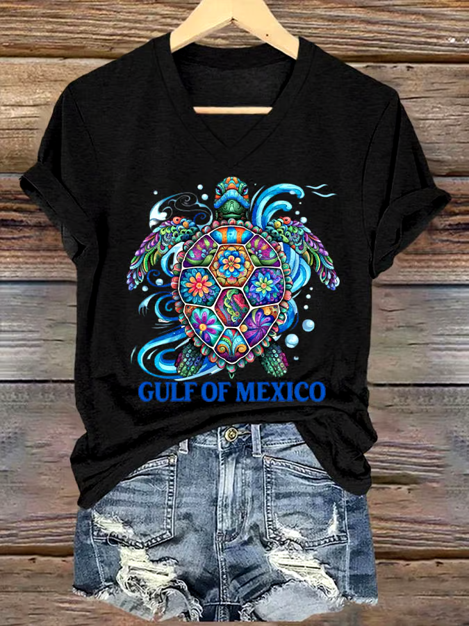 🌊Buy 3 get 12% off丨Women's Gulf Of Mexico Printed V Neck T-shirt 🌊Buy 3 get 12% off丨Women's Gulf Of Mexico Printed V Neck T-shirt