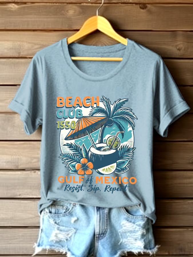 🌊Buy 3 get 12% off丨Women's Gulf Of Mexico Printed Round Neck T-shirt 🌊Buy 3 get 12% off丨Women's Gulf Of Mexico Printed Round Neck T-shirt