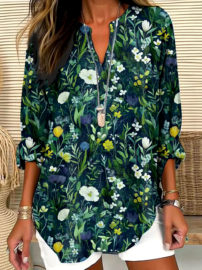 🌳Buy 3 get 12% off丨Women's Casual Forest Wildflower Print Shirt丨🌿100% natural cotton