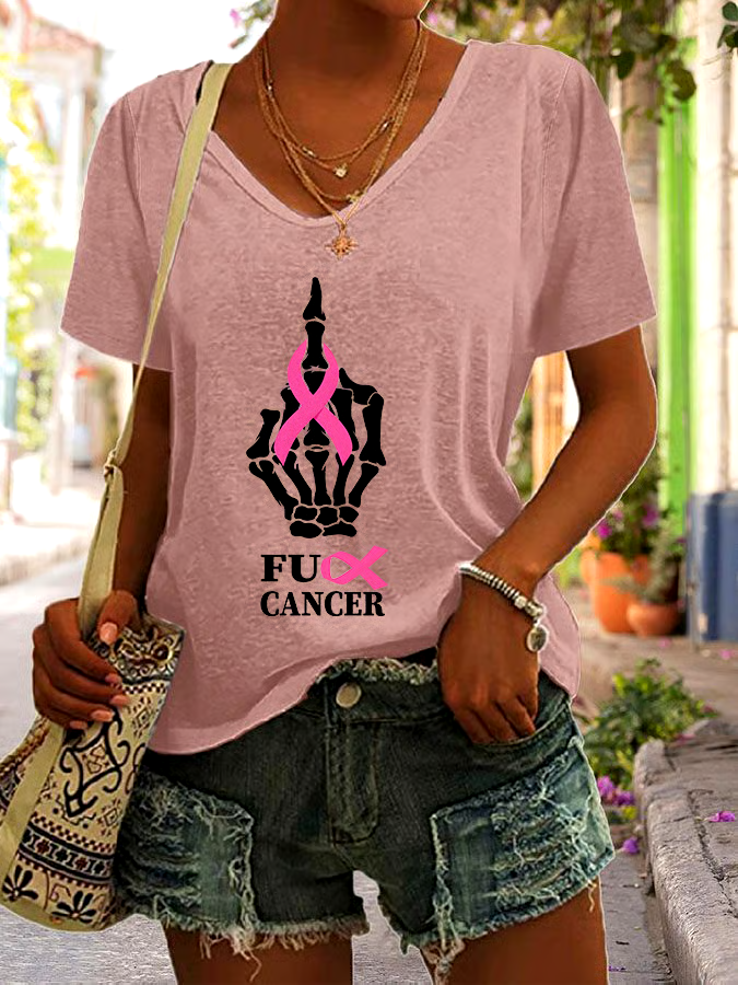 🎀Buy 3 get 12% off丨Women's Casual Breast Cancer Graphic Print V-Neck Short Sleeve T-Shirt
