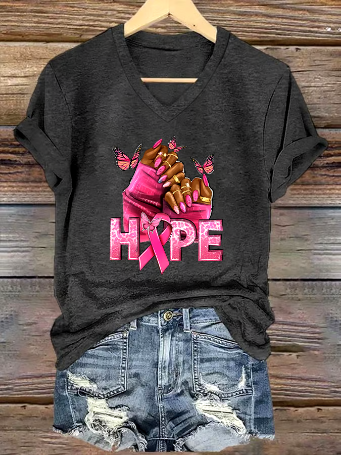🎀Buy 3 get 12% off丨Women's Casual Breast Cancer Cure Graphic Print V-Neck Short Sleeve T-Shirt 🎀Buy 3 get 12% off丨Women's Casual Breast Cancer Cure Graphic Print V-Neck Short Sleeve T-Shirt