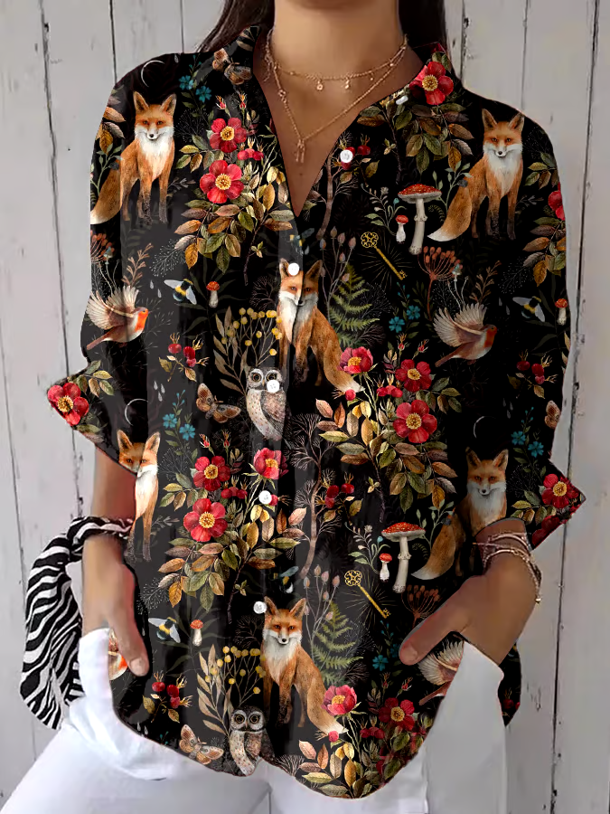 🌳Buy 3 get 12% off丨Women's Casual Forest Plant Animal Cotton And Linen Shirt丨🌿100% natural cotton