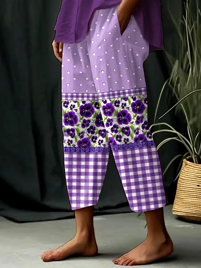 💜Buy 3 get 12% off丨Women's Alzheimer's Awareness Purple Floral Pansy Printed Pants