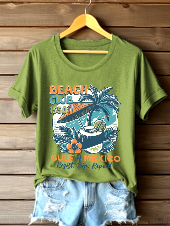 🌊Buy 3 get 12% off丨Women's Gulf Of Mexico Printed Round Neck T-shirt 🌊Buy 3 get 12% off丨Women's Gulf Of Mexico Printed Round Neck T-shirt