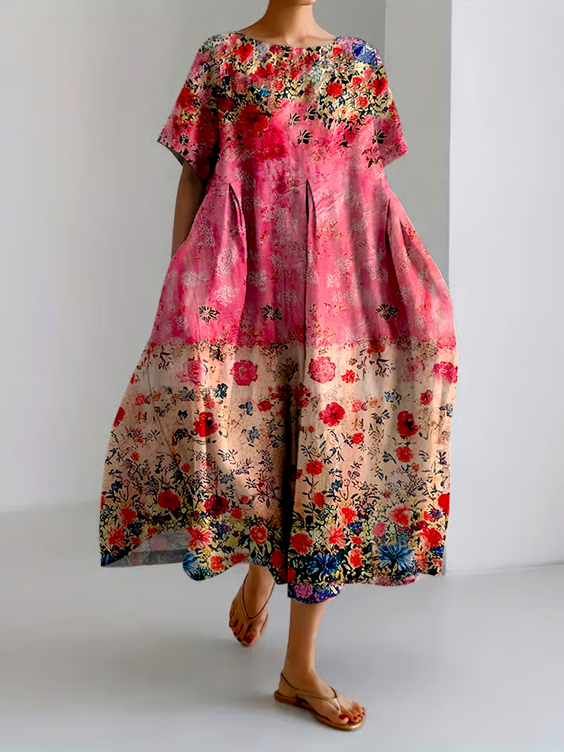 🌸Buy 3 get 12% off丨Women's Casual Retro Floral Print Cotton And Linen Dress