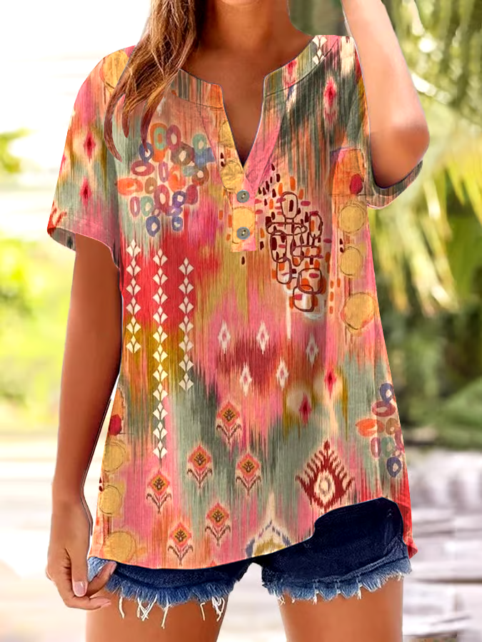 🌸Buy 3 get 12% off丨Women's Vintage Floral Print Button Design V Neck Casual Shirt