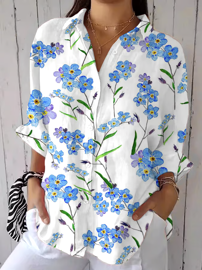 💜Buy 3 get 12% off丨Women's Loose Casual Forget-Me-Not Floral Shirt