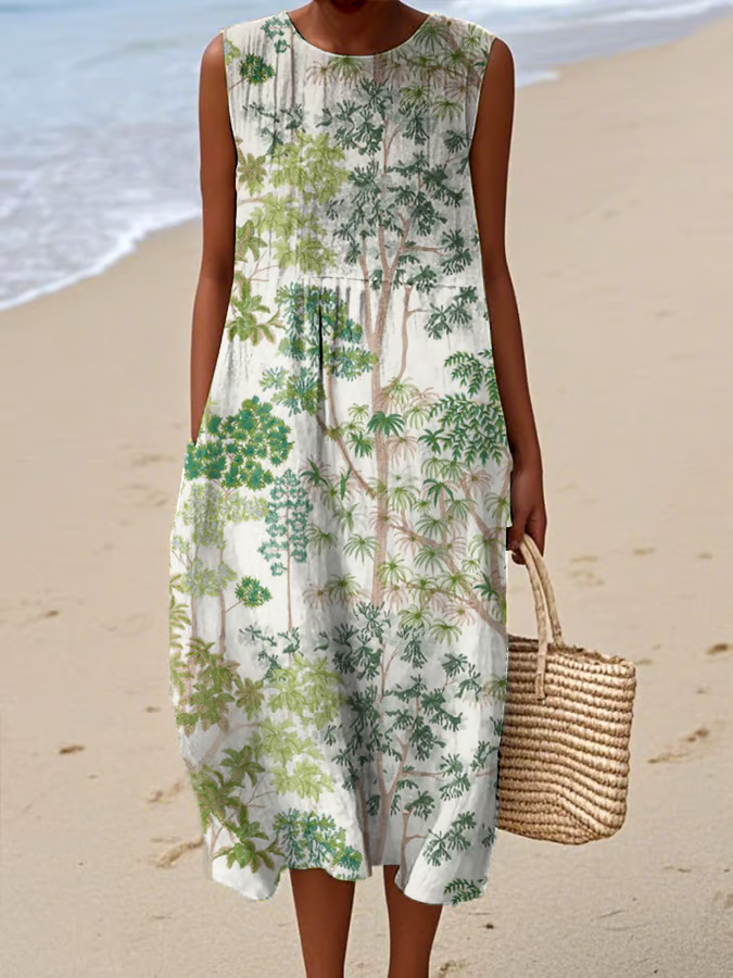 🌳Buy 3 get 12% off丨Women's casual forest animal plant flower cotton and linen dress丨🌿100% natural cotton