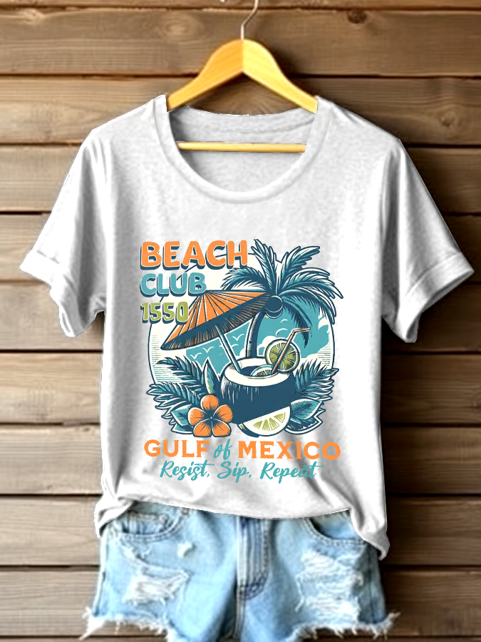 🌊Buy 3 get 12% off丨Women's Gulf Of Mexico Printed Round Neck T-shirt 🌊Buy 3 get 12% off丨Women's Gulf Of Mexico Printed Round Neck T-shirt