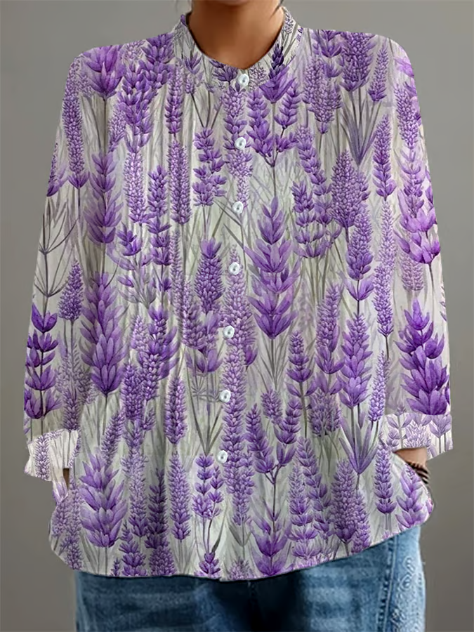 💜Buy 3 get 12% off丨Women's Purple Floral Print Casual Comfort Cotton Shirt