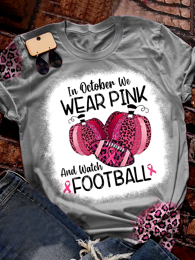 🎀Buy 3 get 12% off丨In October We Wear Pink And Watch Football Leopard Print T-Shirt 🎀Buy 3 get 12% off丨In October We Wear Pink And Watch Football Leopard Print T-Shirt