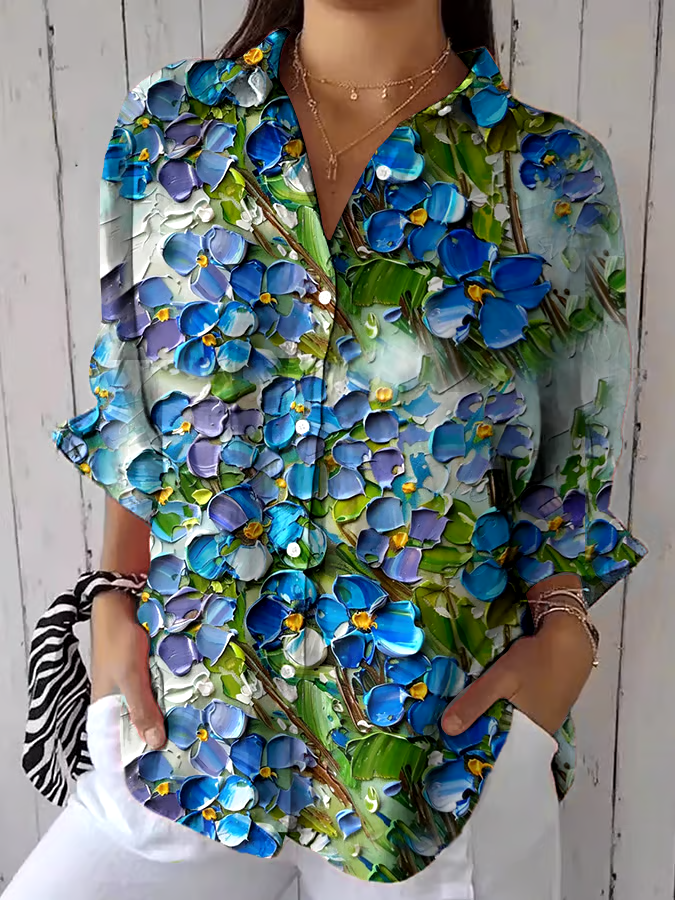 💜Buy 3 get 12% off丨Women's Loose Casual Forget-Me-Not Floral Shirt