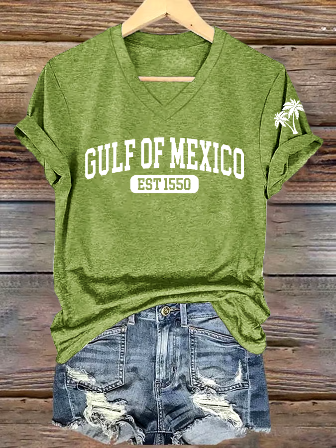 🌊Buy 3 get 12% off丨Women's Gulf Of Mexico Printed V Neck T-Shirt 🌊Buy 3 get 12% off丨Women's Gulf Of Mexico Printed V Neck T-Shirt