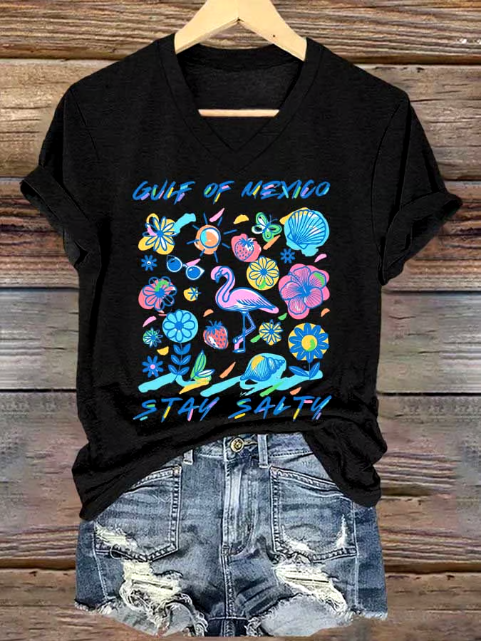 🌊Buy 3 get 12% off丨Women's Gulf Of Mexico Printed V Neck T-shirt 🌊Buy 3 get 12% off丨Women's Gulf Of Mexico Printed V Neck T-shirt