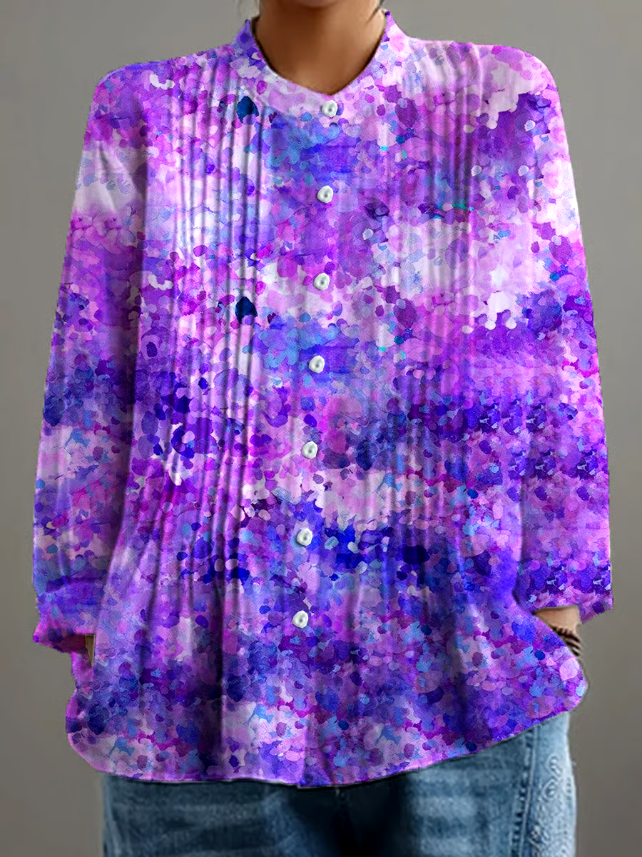 💜Buy 3 get 12% off丨Women's Retro Alzheimer's Awareness Floral Art Print Casual Shirt