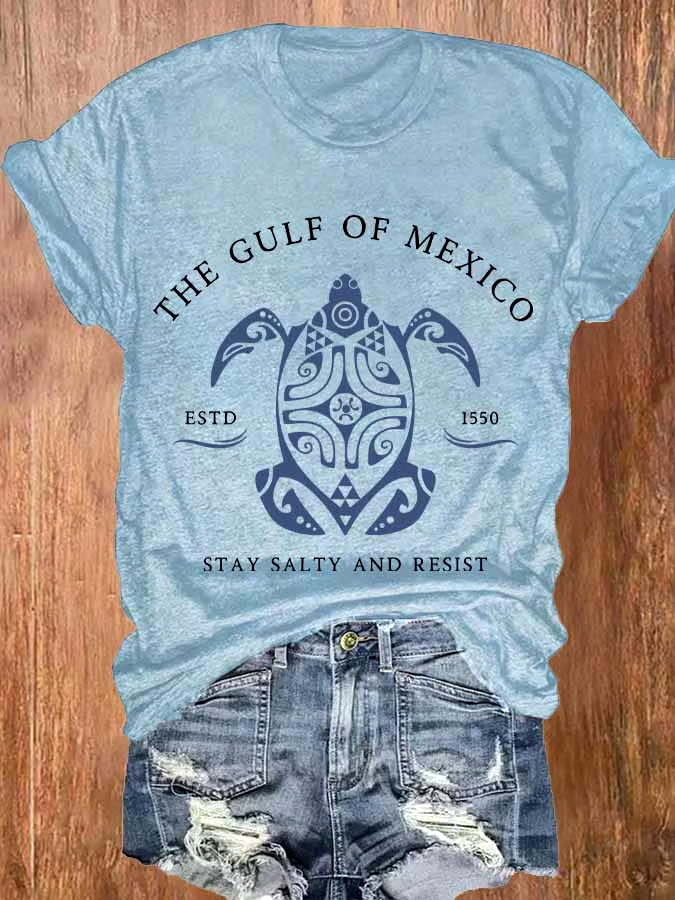 🌊Buy 3 get 12% off丨Women's Gulf Of Mexico Print Round Neck T-Shirt