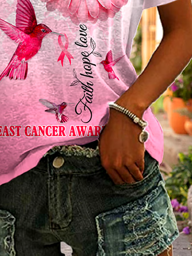 🎀Buy 3 get 12% off丨Faith Hope Love Breast Cancer Awareness Print T-Shirt 🎀Buy 3 get 12% off丨Faith Hope Love Breast Cancer Awareness Print T-Shirt
