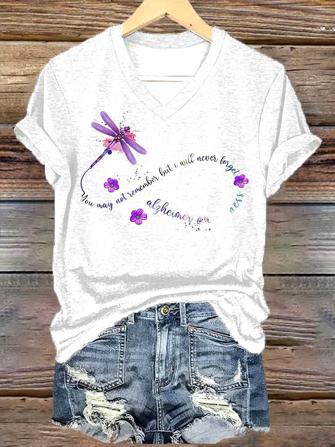 💜Buy 3 get 12% off丨Women's Alzheimer's Disease You May Not Remember But I Will Never Forget Awareness Print Short Sleeve T-Shirt