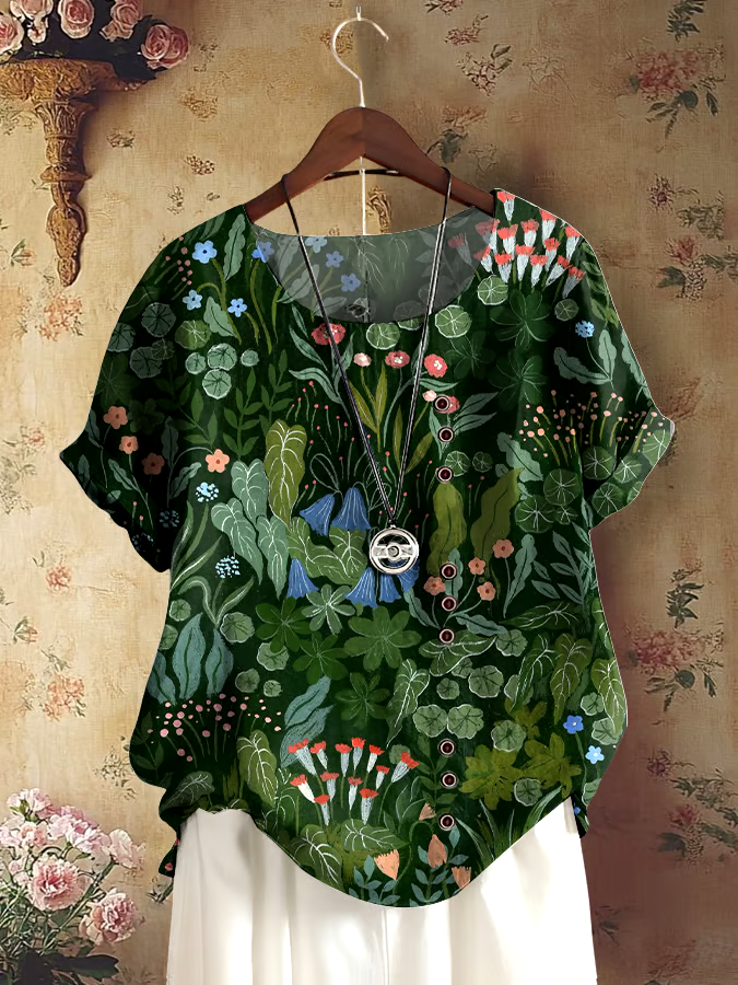 🌳Buy 3 get 12% off丨Women's Retro Forest Plant Floral Print Shirt丨🌿100% natural cotton