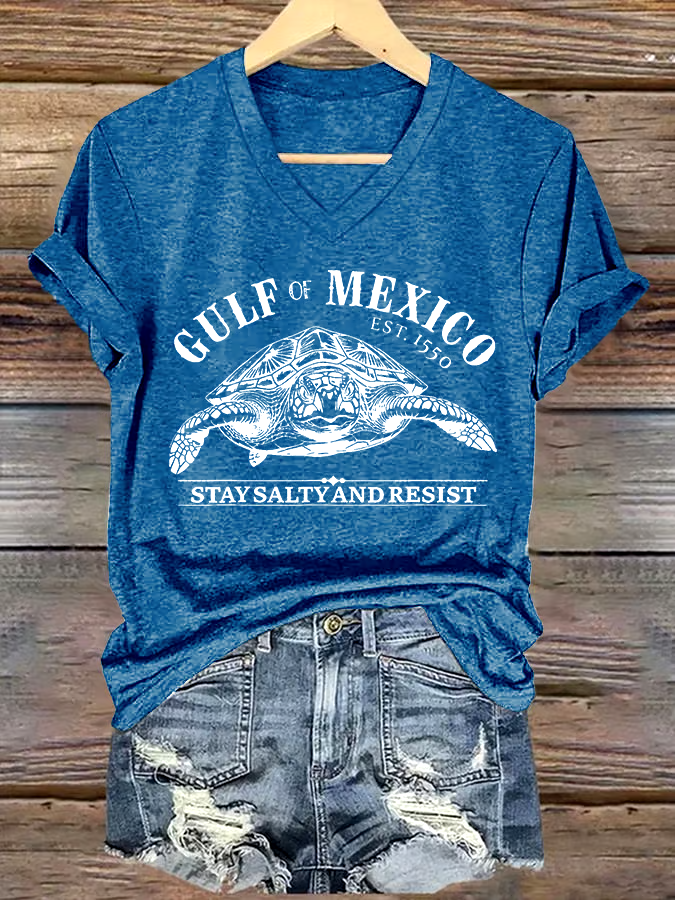 🌊Buy 3 get 12% off丨Women's Gulf Of Mexico Printed V Neck T-shirt