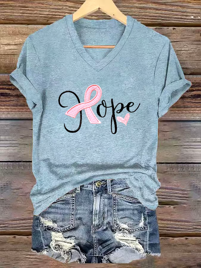 🎀Buy 3 get 12% off丨Women's Casual Breast Cancer Cure Graphic Print V-Neck Short Sleeve T-Shirt 🎀Buy 3 get 12% off丨Women's Casual Breast Cancer Cure Graphic Print V-Neck Short Sleeve T-Shirt